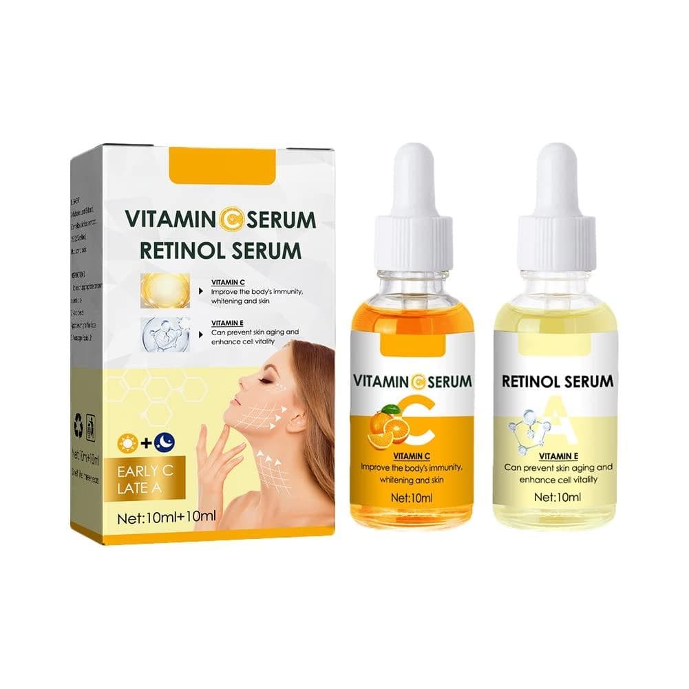 Sérum de Vitamina C e Sérum de Retinol, Conjunto de Séruns Antienvelhecimento com Ácido Hialurônico - Sérum Facial Morni