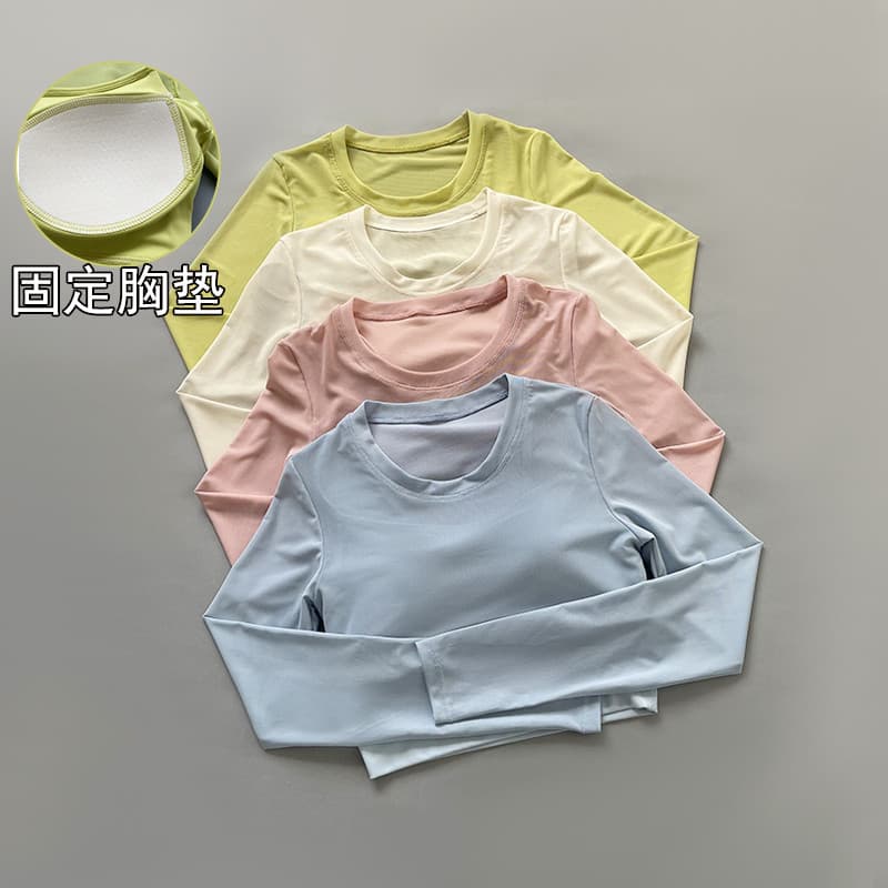 Roupas de Yoga femininas luz malha francesa Fitness topo Pilates manga comprida secagem rápida roupas esportivas com alm