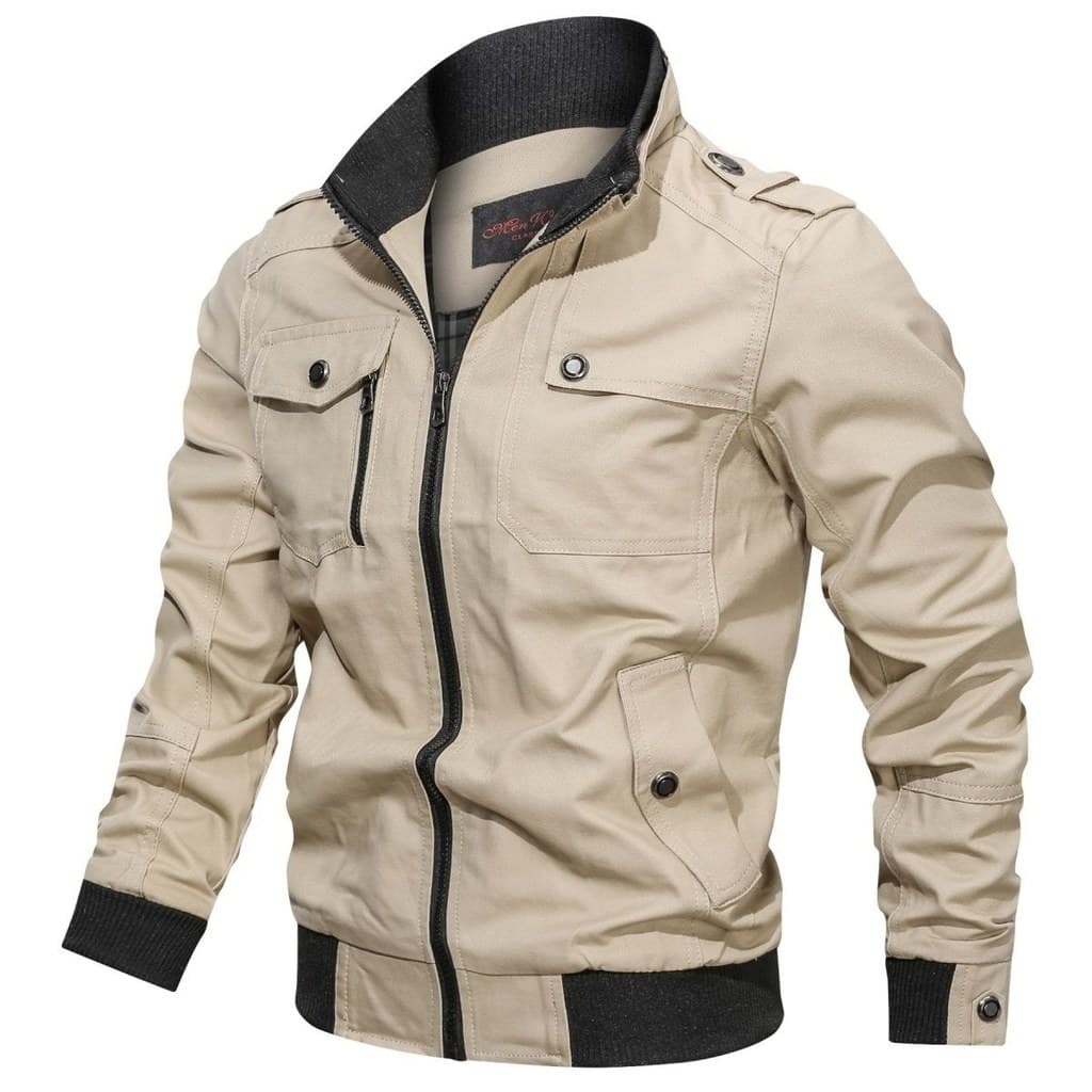 2026 jaqueta masculina Casual primavera outono Workwear cor sólida jaqueta com zíper gola jaqueta masculina puro algodão