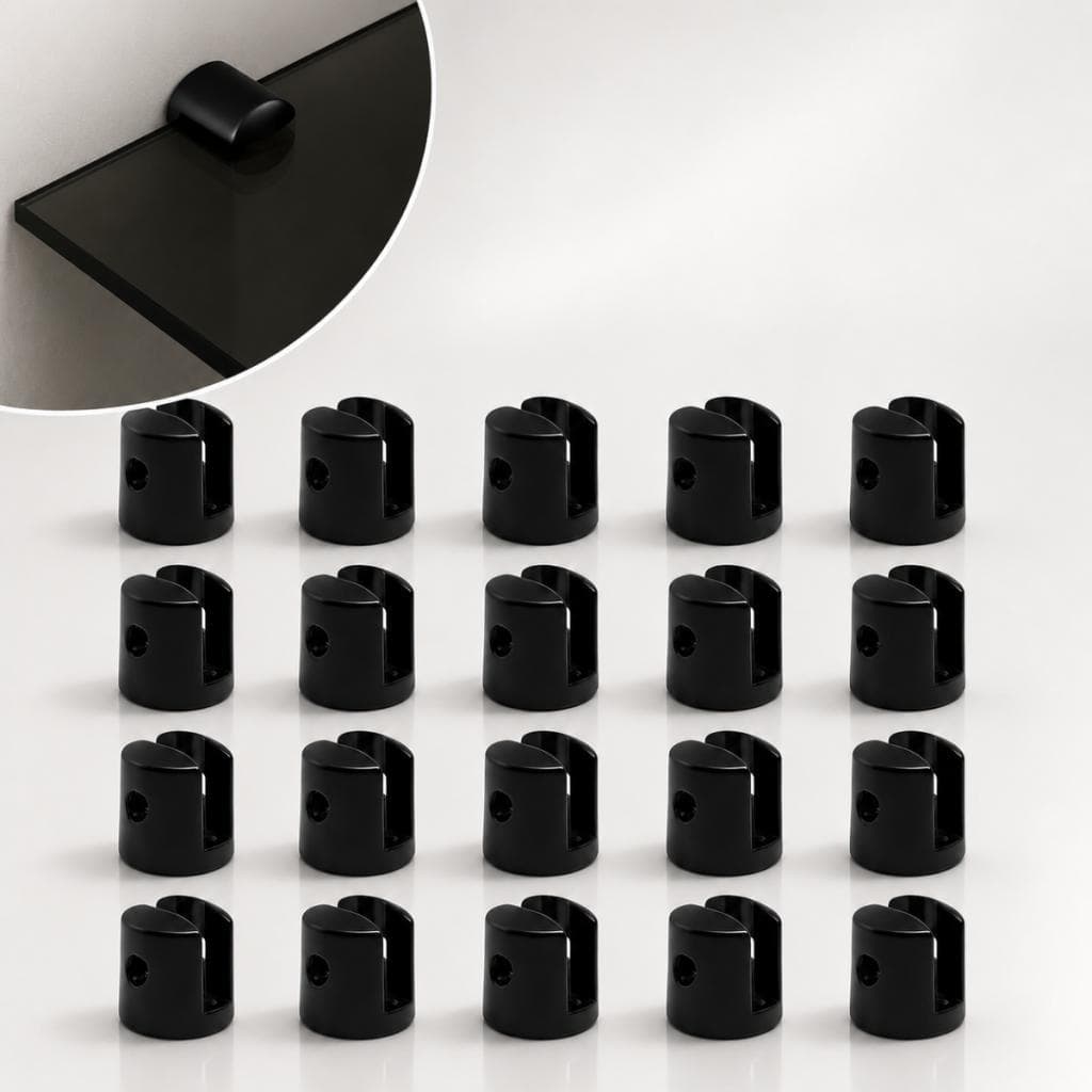 Suporte de Fenda 6mm Preto Kit 20 Peças 2 Furos Prateleira Vidro Fixação Reforçada Parede