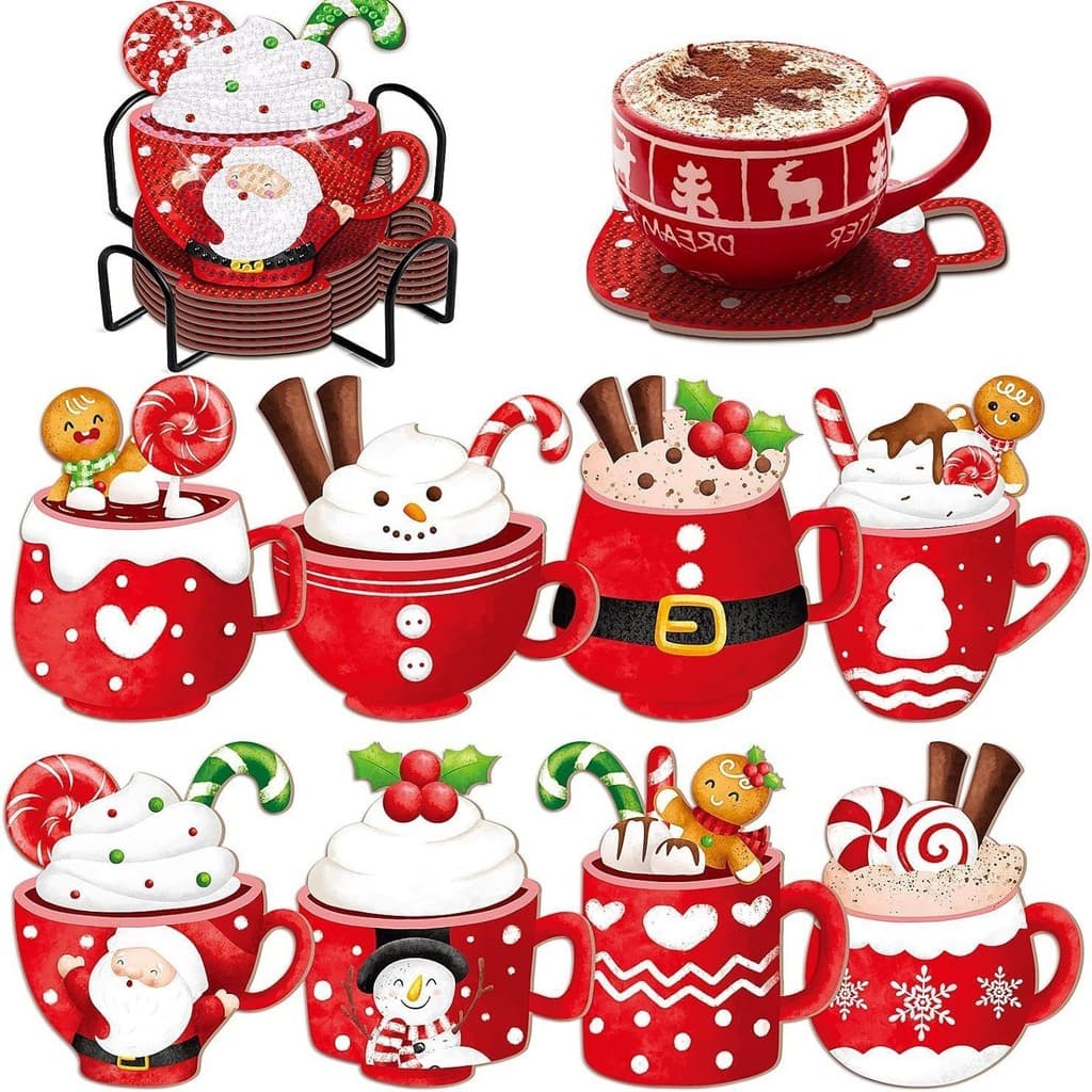 5D artesanal DIY ponto de madeira diamante isolamento térmico antiderrapante pintura diamante natal sorvete Coaster com 
