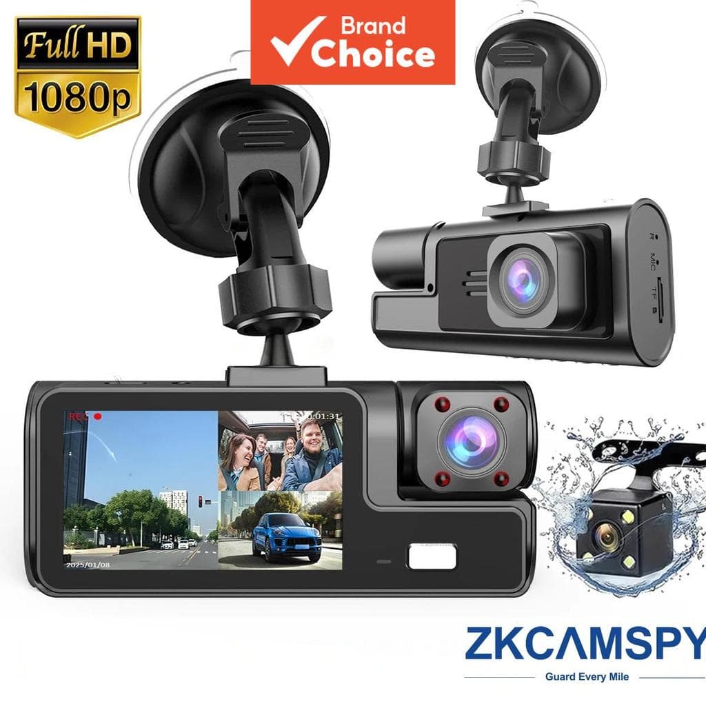 Carro Dvr Dash Cam 1080p Cabine Dianteira Traseira 3 Lentes Gravador De Estacionamento