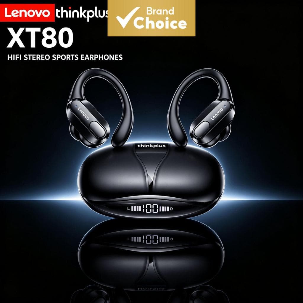 Fones de ouvido Lenovo XT80, ganchos auriculares, sem fio, à prova d'água, fones Bluetooth TWS, fones de ouvido premium