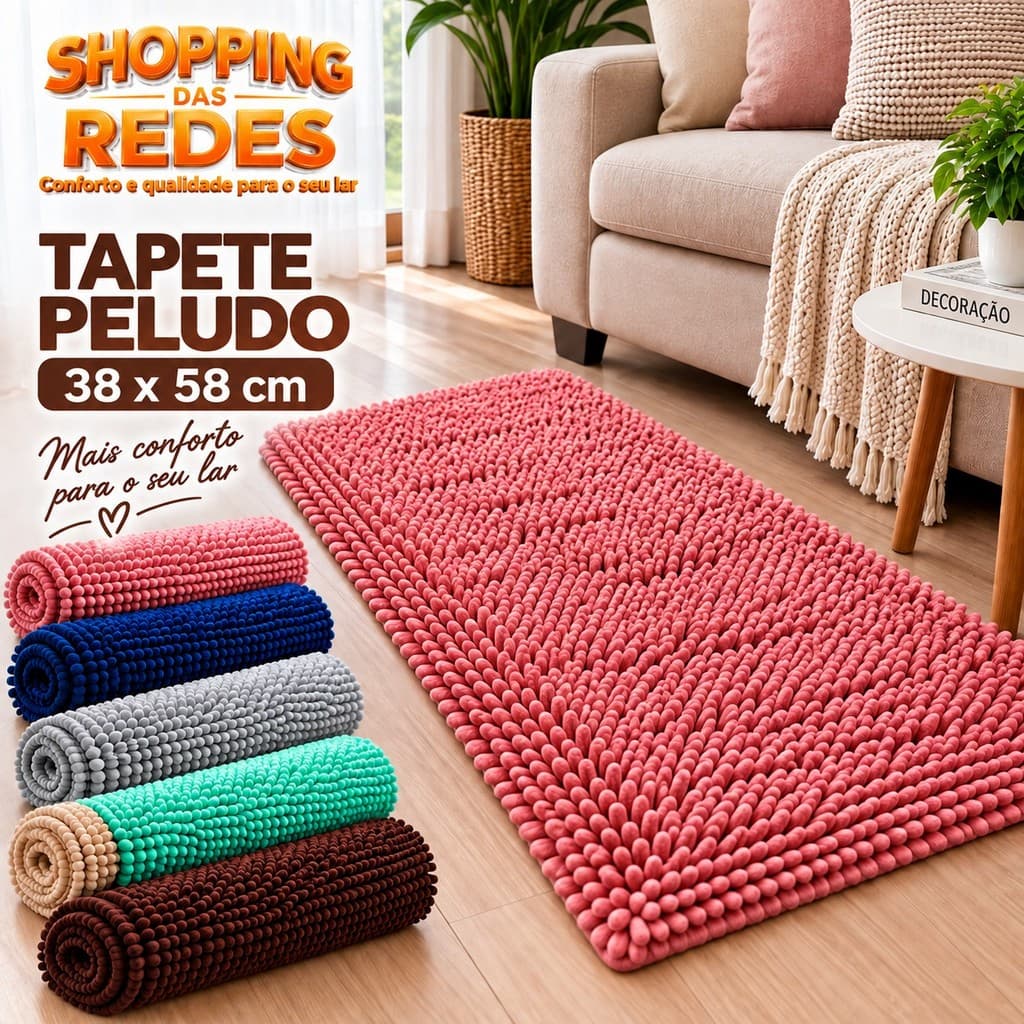 Tapete Peludo 38x58cm Antiderrapante Macio Quarto Banheiro Sala