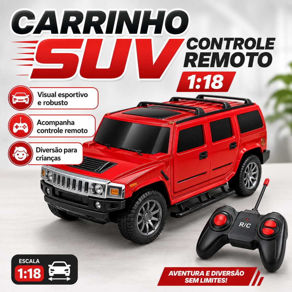 Carrinho SUV Controle Remoto RC 1:18 Brinquedo Infantil Carro Grande 4x4