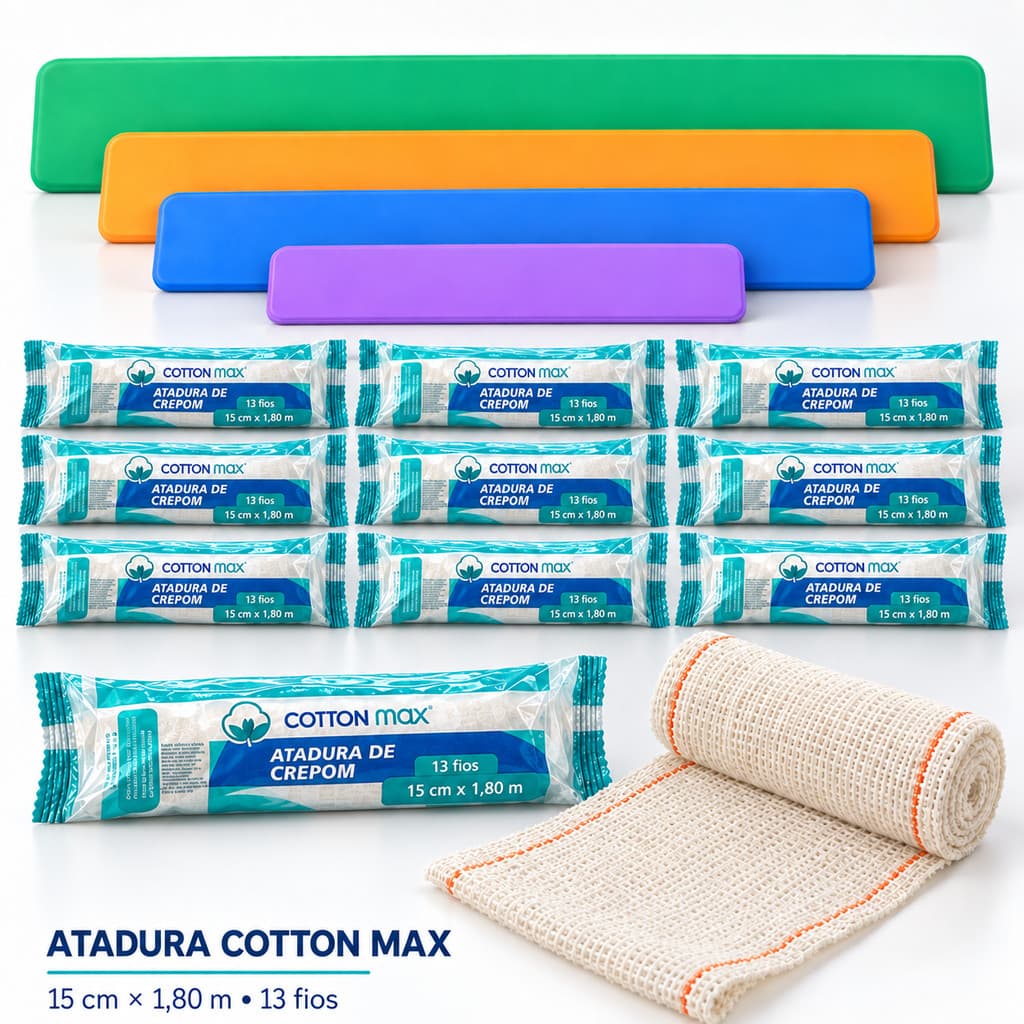 Kit Tala Aramada para Resgate PP P M G com 12 Ataduras Crepe 15cm x 1,80m Primeiros Socorros