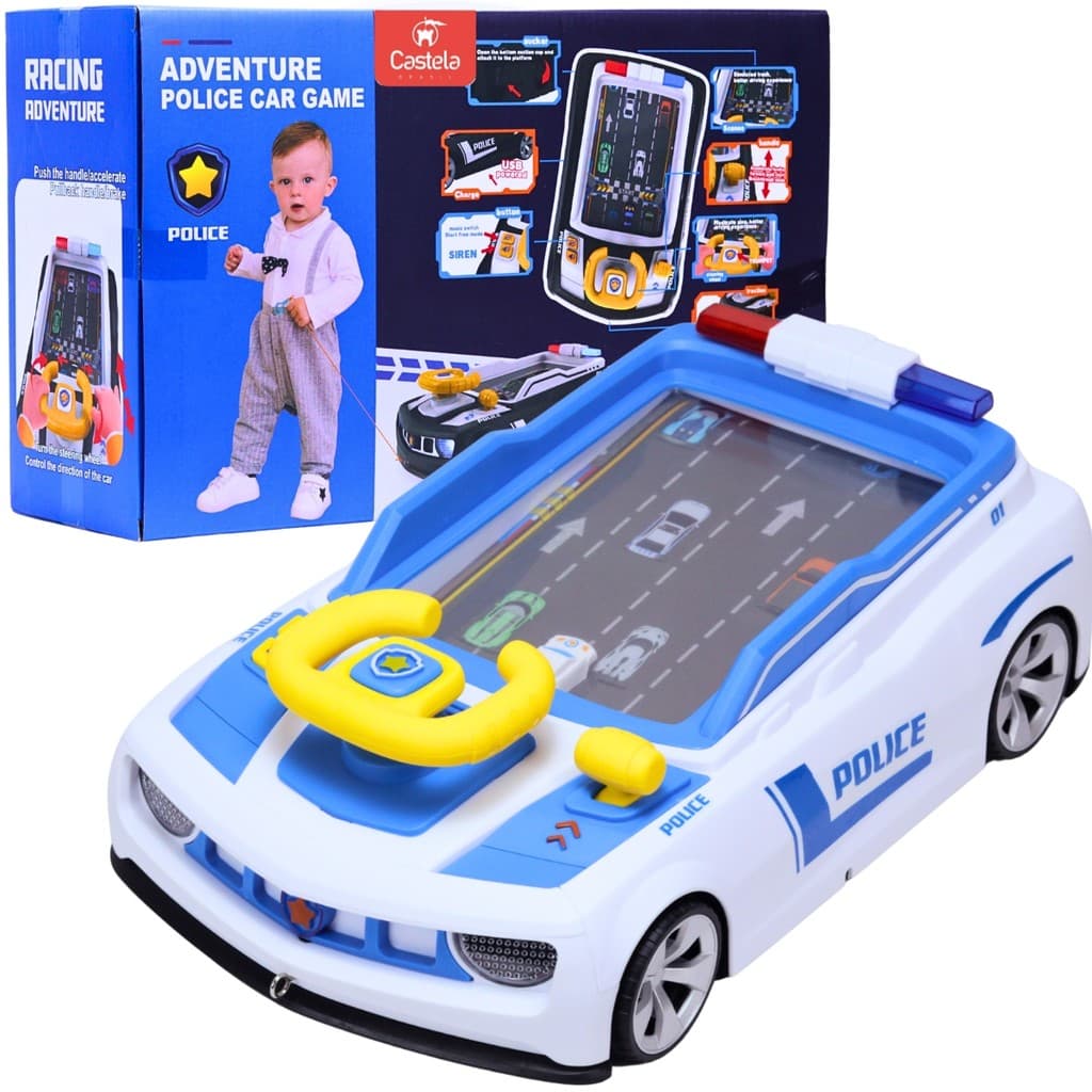 Brinquedo Carrinho de Polícia Simulador De Direção Volante Corrida Infantil Com Som E Luz