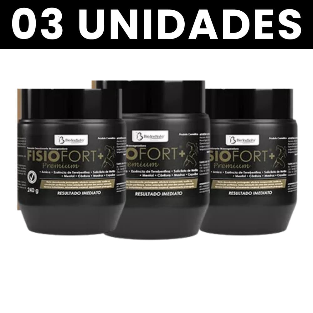 Kit C/ 3 Unidades Pomada Massageadora Fisiofort Preta Premium 240g Bio Instinto