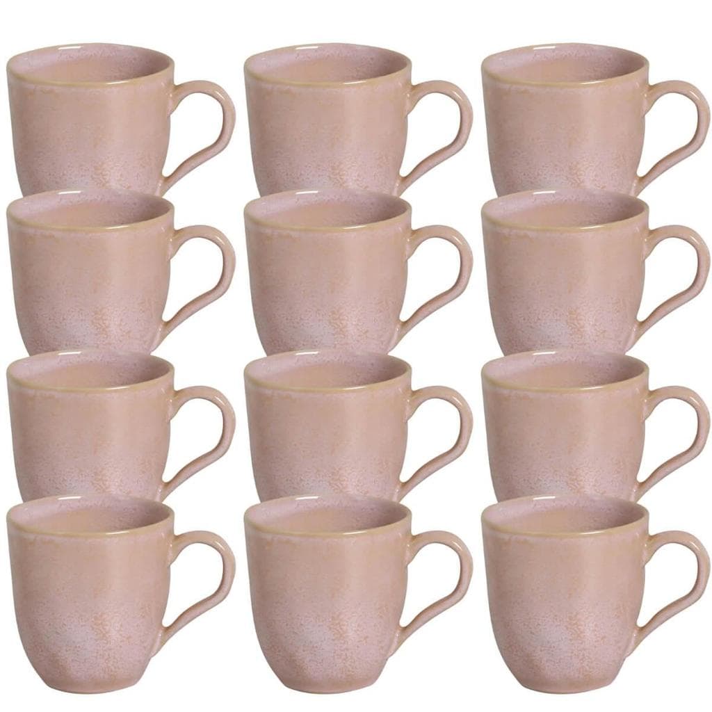 Jogo Mesa Posta Porto Brasil 12 Xicaras 273ml Cerâmica Rosa Orgânico Litchi Café da Manhã