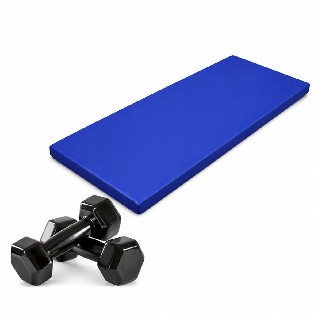 Kit Fitness Completo Par de Halteres Sextavado Emborrachado 3kg + Colchonete Academia Azul 90x40x3cm Treino em Casa