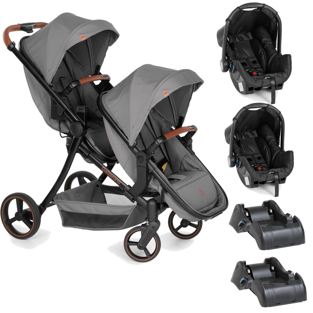 Carrinho para Gêmeos com 2 Bebê Conforto e 2 Base Galzerano Nix Duo Grafite