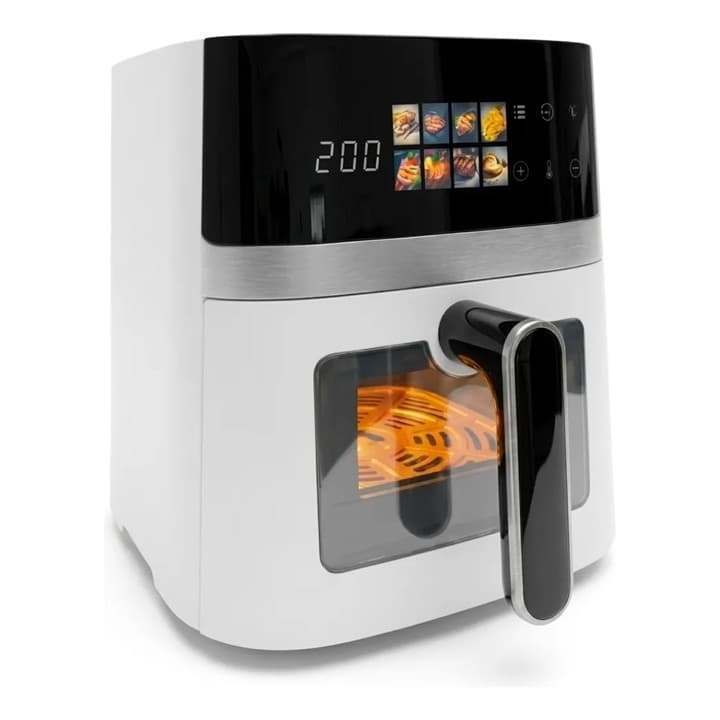 Fritadeira Air Fryer Eletro Top Tamanho Família Sem Óleo 5,5L 1350w Visor Transparente Painel Touch Screen Branca