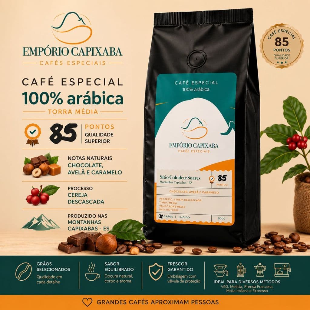 Café Especial 100% Arábica em Grãos 500g Torra Média 85 Pontos Sítio Colodete Gourmet