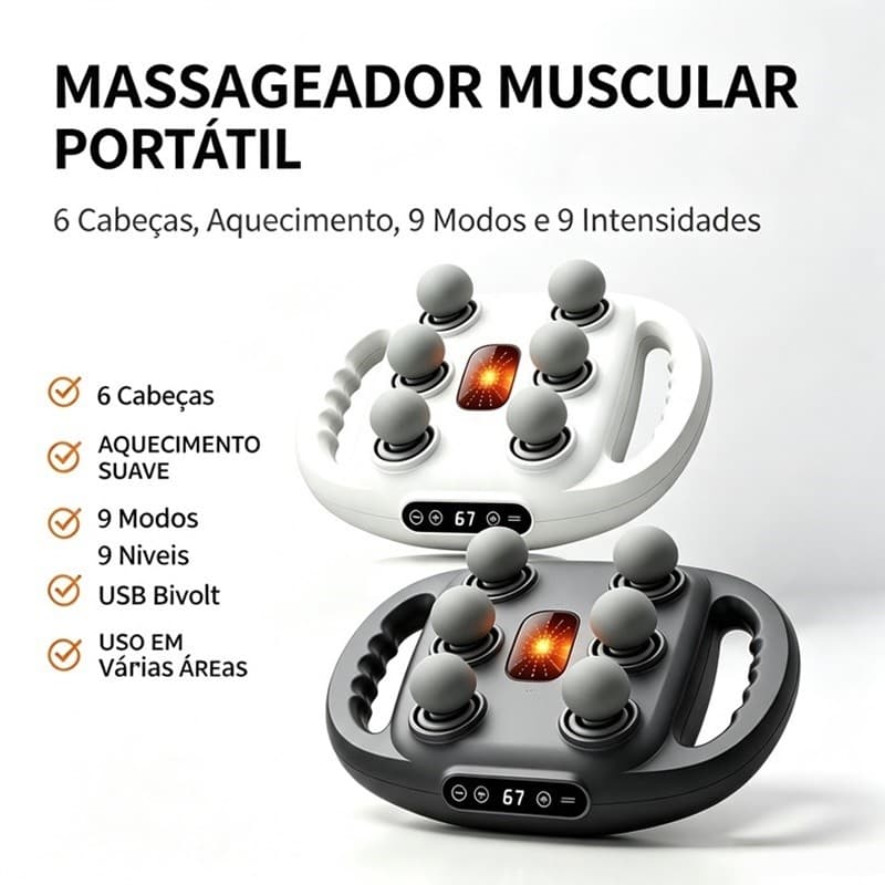 Massageador com 6 cabeças Pistola de Massagem Elétrica Massageador de Tecidos Profundos janoclick