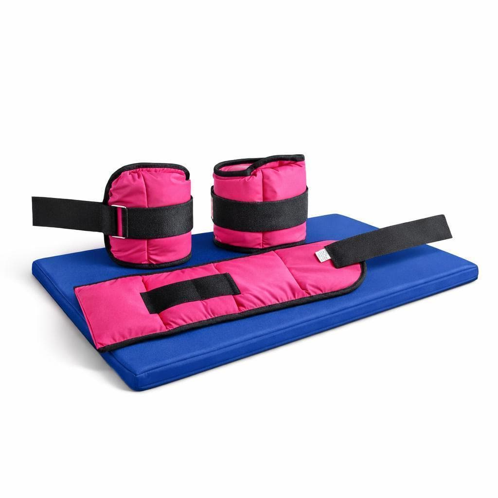 Kit Fitness Par Caneleira 1kg Rosa + Colchonete Azul 90x40x3cm Academia Musculação Treino em Casa