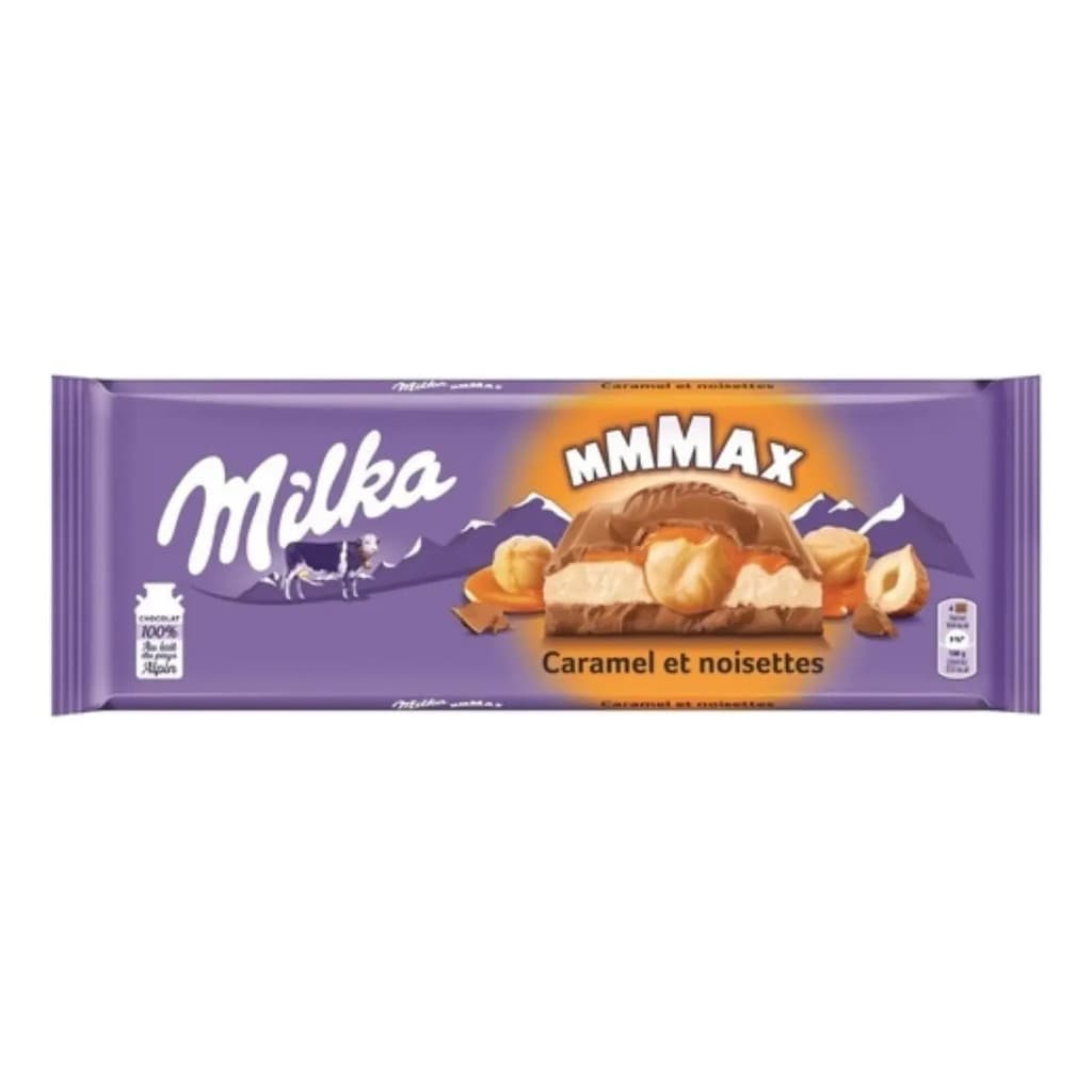 Milka MMMAX Chocolate 300g com Avelã e Recheio de Caramelo Importado Gourmet