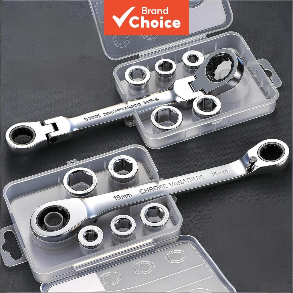 7 em 1 chave catraca de dupla cabeça em aço CR-V, torque flexível removível, jogo de chaves combinadas互换
