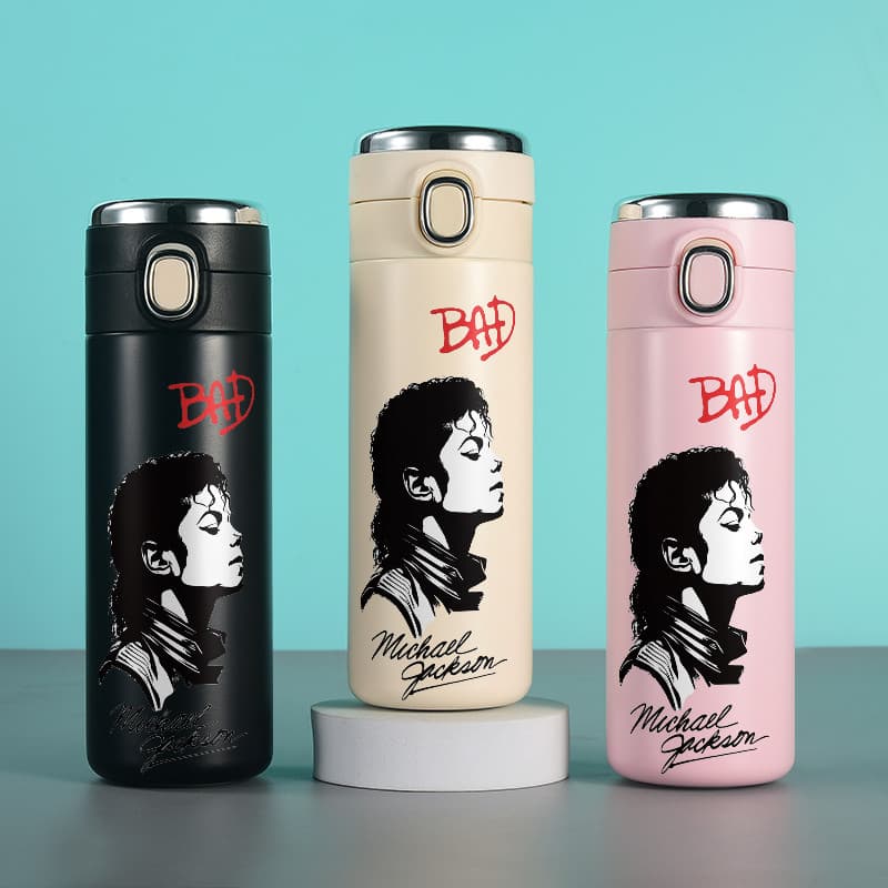 Garrafa térmica michael jackson 420ml aço inoxidável com termômetro digital e trava de segurança