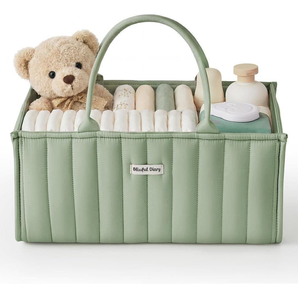 Organizador de Fraldas Blissful Diary, Cesto de Armazenamento Elegante para Itens Essenciais de Recém-Nascidos e Estação
