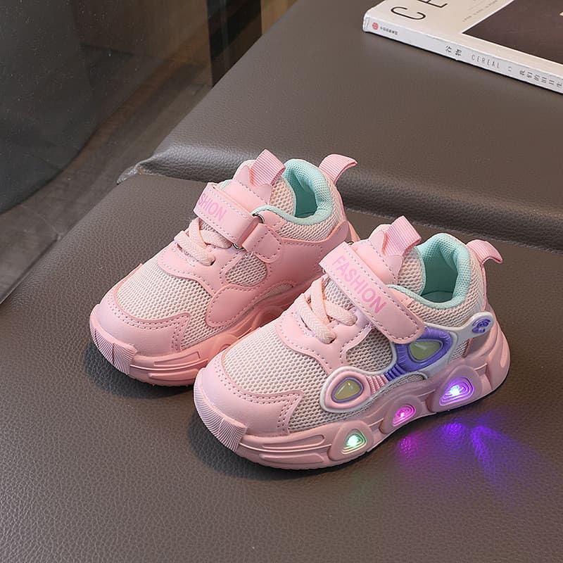 Tênis esportivo casual para meninas, com malha respirável, confortável e sola macia, com LED luminoso. Tênis esportivo c