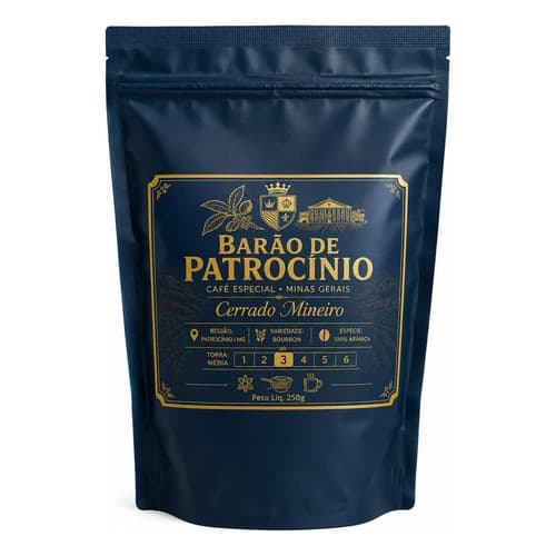 Café Especial em Grãos 250g 100% Arábica Torra Média Cerrado Mineiro Bourbon Barão de Patrocínio