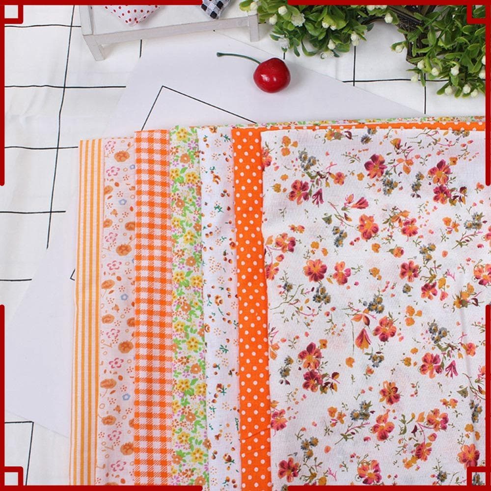 Conjunto De Tecido patchwork De 7 Peças , Pano Artesanal De Algodão Laranja De 25 * 25cm , De Colcha DIY
