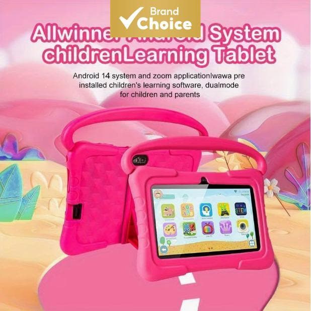 Tablet infantil de 7 polegadas, Android 14, 16GB de armazenamento, bateria de 3500mAh, capa de silicone à prova de