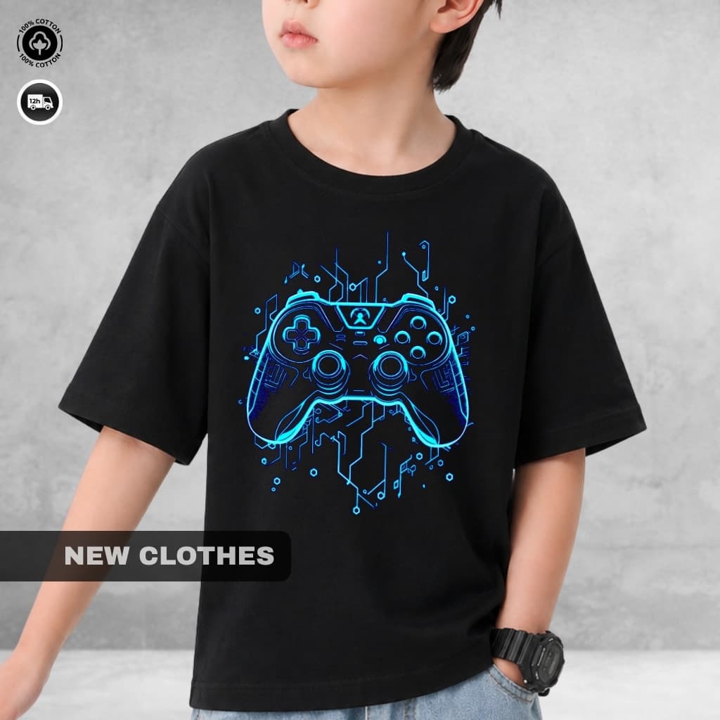 Camiseta Infantil Gamer Controle Videogame Geek Juvenil Casual Juvenil Menino Menina Algodão