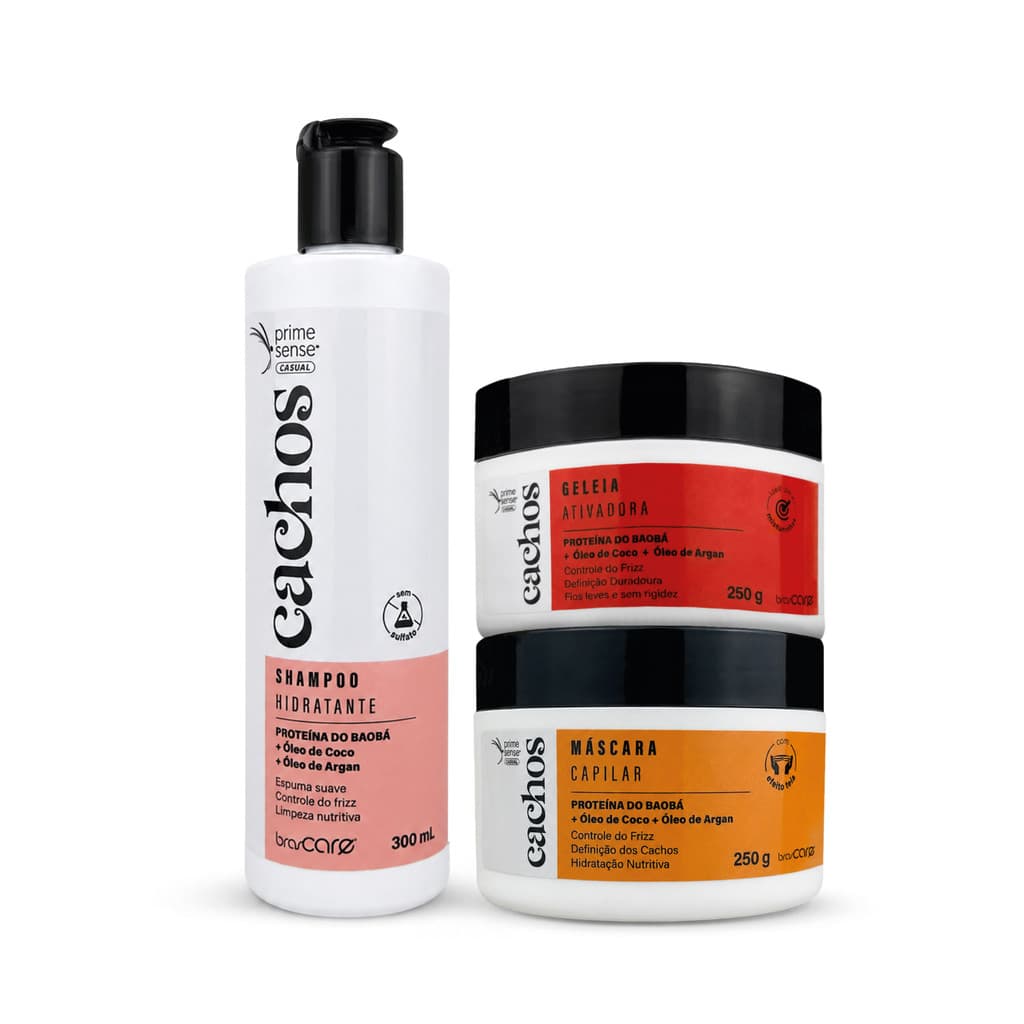 Kit Shampoo, Máscara Hidratante Efeito Teia e Geleia Ativadora 3A a 4C