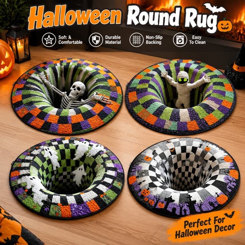 Tapete De Ilusão De Halloween 3D , Área Antiderrapante Assustador Macio E Para Sala De Estar , Quarto , Entrada Decoraçã
