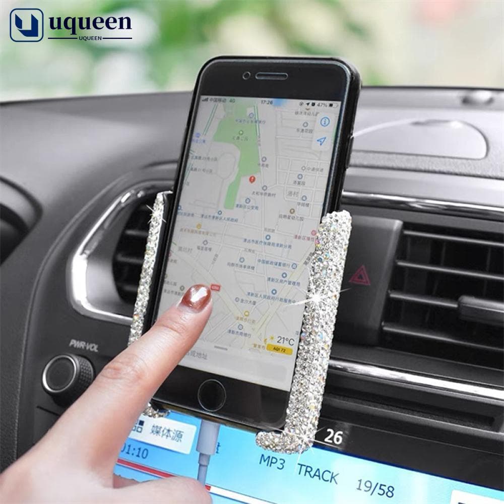Suporte Universal De Telefone Para Carro UQUEEN Com Clipe De Montagem De Ventilação De Ar Strass De Cristal Bing C4T6