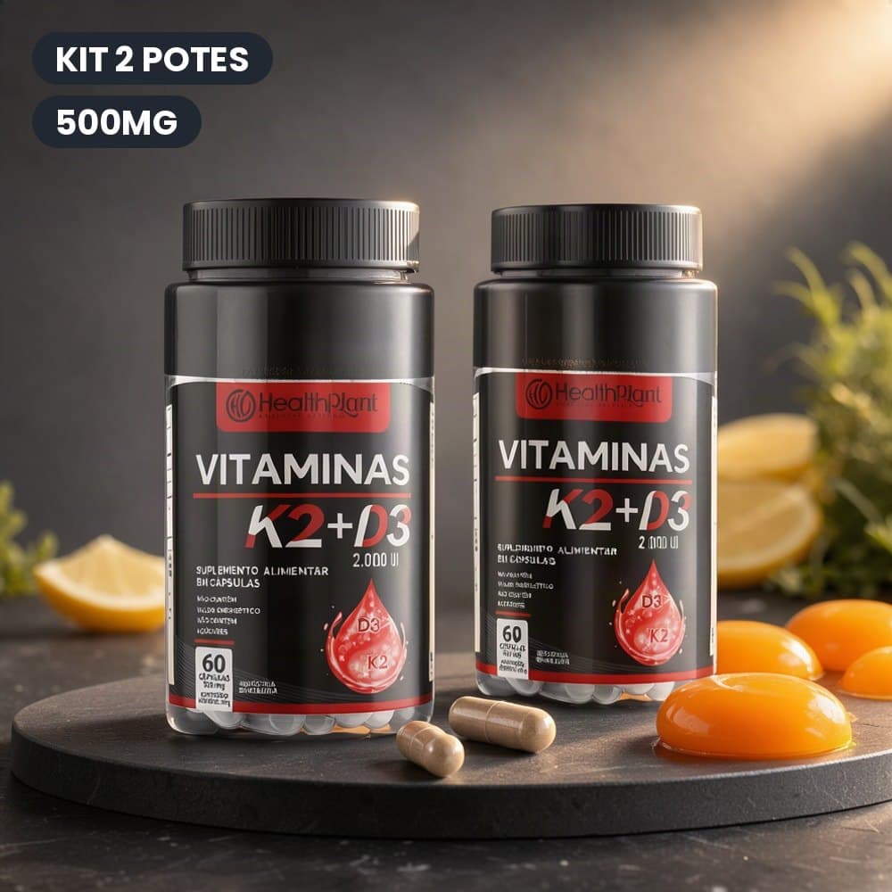 Suplemento Vitamina K2 + Vitamina D3 2000 UI 500 mg Kit 2 Potes em Cápsulas