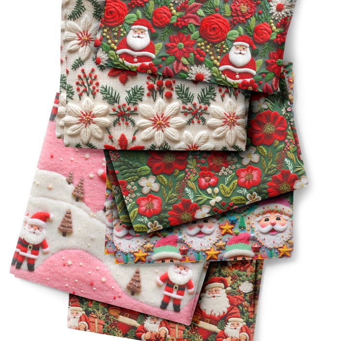 Tecido Tricoline Digital Estampas Natal Efeito 3D Papai Noel Artesanato Floral Patchwork