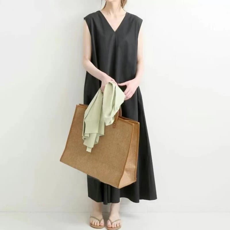 Muji estilo japonês Mori estilo feminino algodão linho sem mangas vestido feminino vestido de verão vestido longo solto