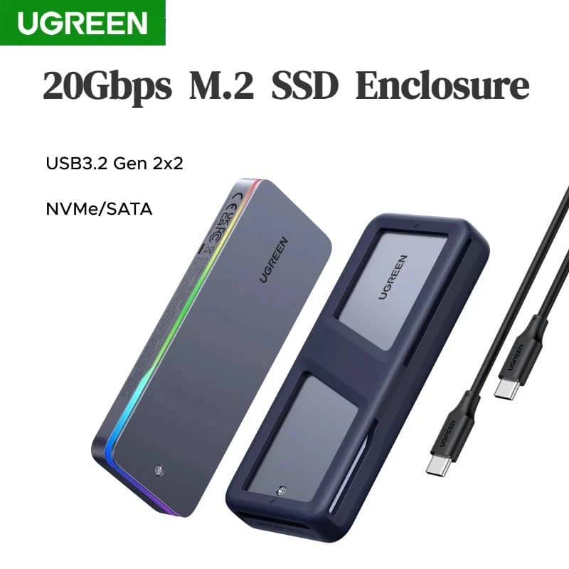 UGREEN M . 2 SSD Caso 20 Gbps NVMe SATA Adaptador De Gabinete RGB Usb3.2 Gen2 Externo