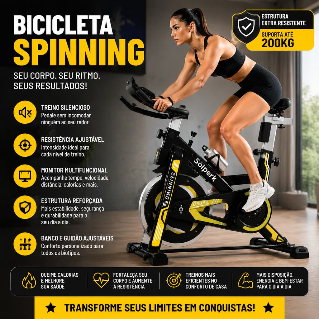 Bicicleta Spinning Profissional Ergométrica Silenciosa Bike Indoor Suporta até 200kg Treino Fitness Para Casa