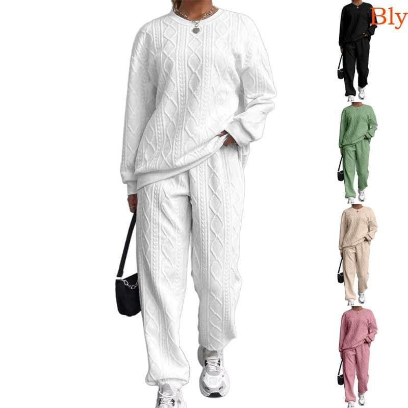Conjunto De Moletom Feminino Bly Com 2 Roupas Lisas E Grandes Gola Redonda Calça , Pulôver , Conjuntos De Lounge