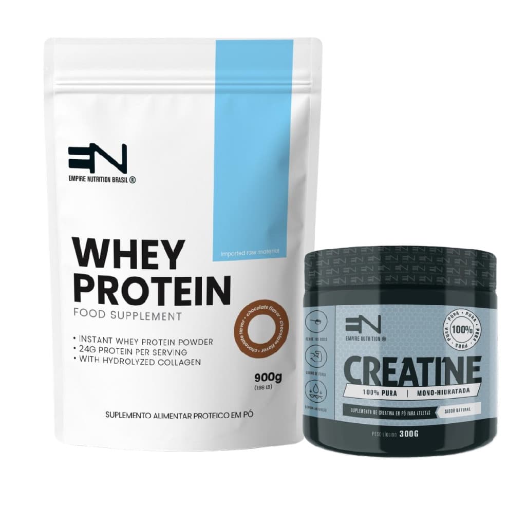 Kit Whey Protein 900g Chocolate + Creatina Empire Nutrition