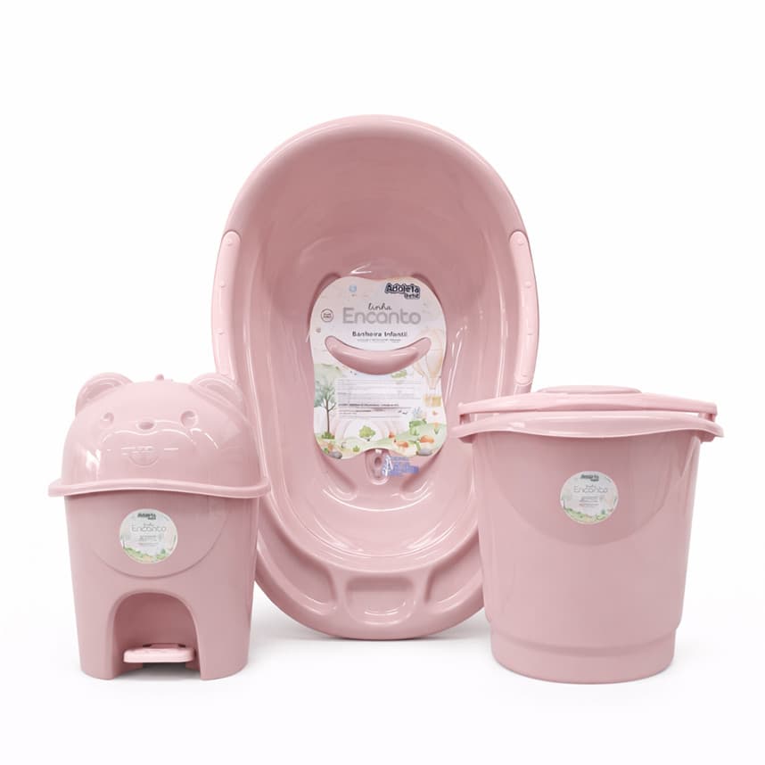 Kit Banheira de Bebê com Balde e Lixeira Encanto 3 Peças | Banheira Infantil Completa