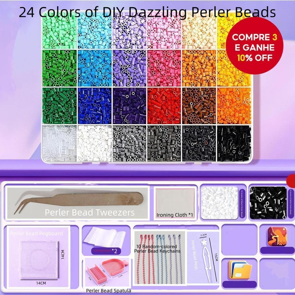 Kit Pixel Art DIY Perler Beads 24 Cores Brinquedo Educativo para Crianças Presente de Dia das Crianças ou de aniversário