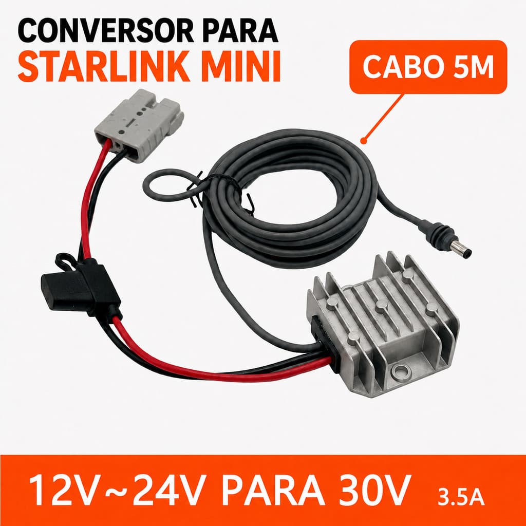 CONVERSOR DC STARLINK MINI 12V/24V PARA 30V – 5M COM FUSÍVEL