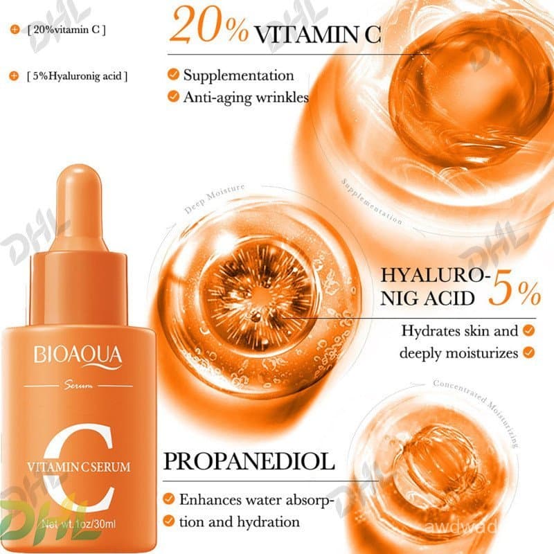 Sérum Facial de Vitamina C BIOAQUA com Ácido Hialurônico Hidratante 30ml W2SH