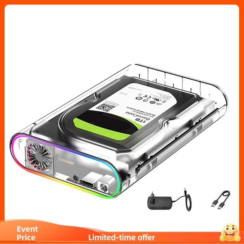 Gabinete HDD/SSD Transparente USB 3.0 Tipo C Para SATA Externo Suporte 28 Tb RGB Luz Colorida Plugue Americano