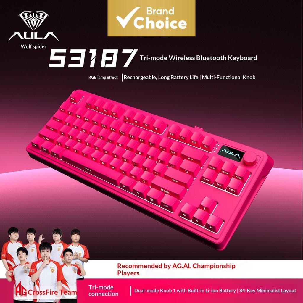 Teclado Sem Fio Tri-Modo Aula S3187 87 Teclas Bluetooth/2.4G/Com Fio Sensação Mecânica Retroiluminação RGB RGB Para