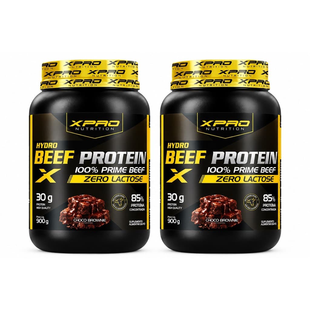 Combo 2x Whey Protein Hydro Beef Protein 900g Zero Lactose 100% Prime Beef - Xpro Nutrtion Sabor:Brownie de Chocolate