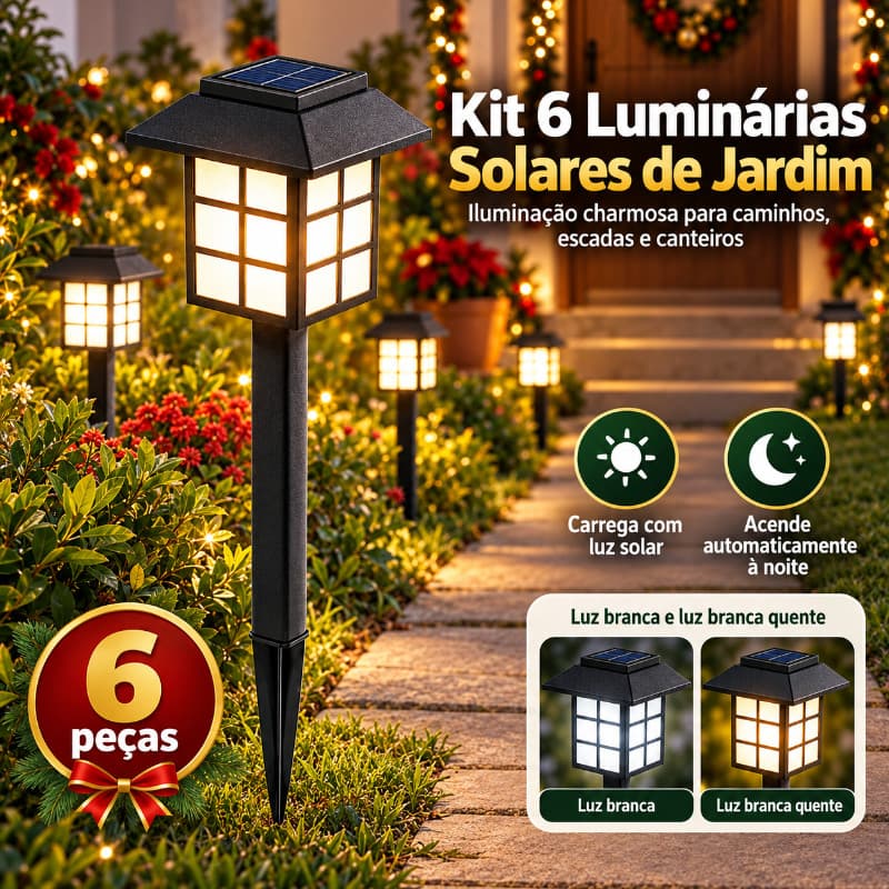Kit 6/12 Luminaria LED Solares de Jardim Decoração de Natal, Luminárias LED Espeto para Decoração Externa Natalina