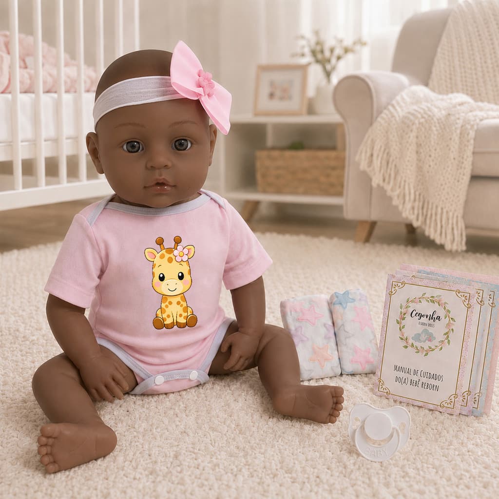 Boneca Reborn Menina Realista Articulada Com Enxoval Girafa
