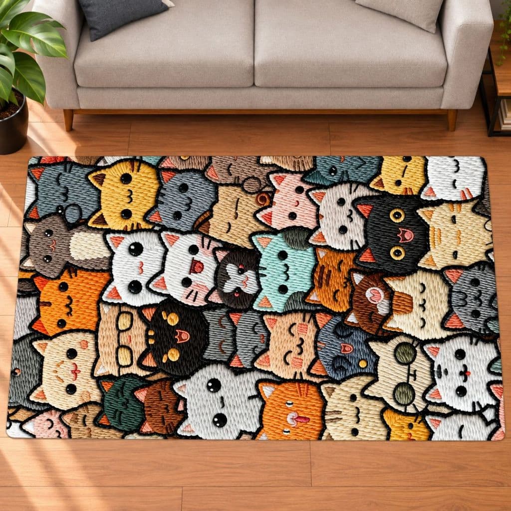 Tapete Decorativo Gatos 118x70cm Antiderrapante Sala, Quarto e Escritório