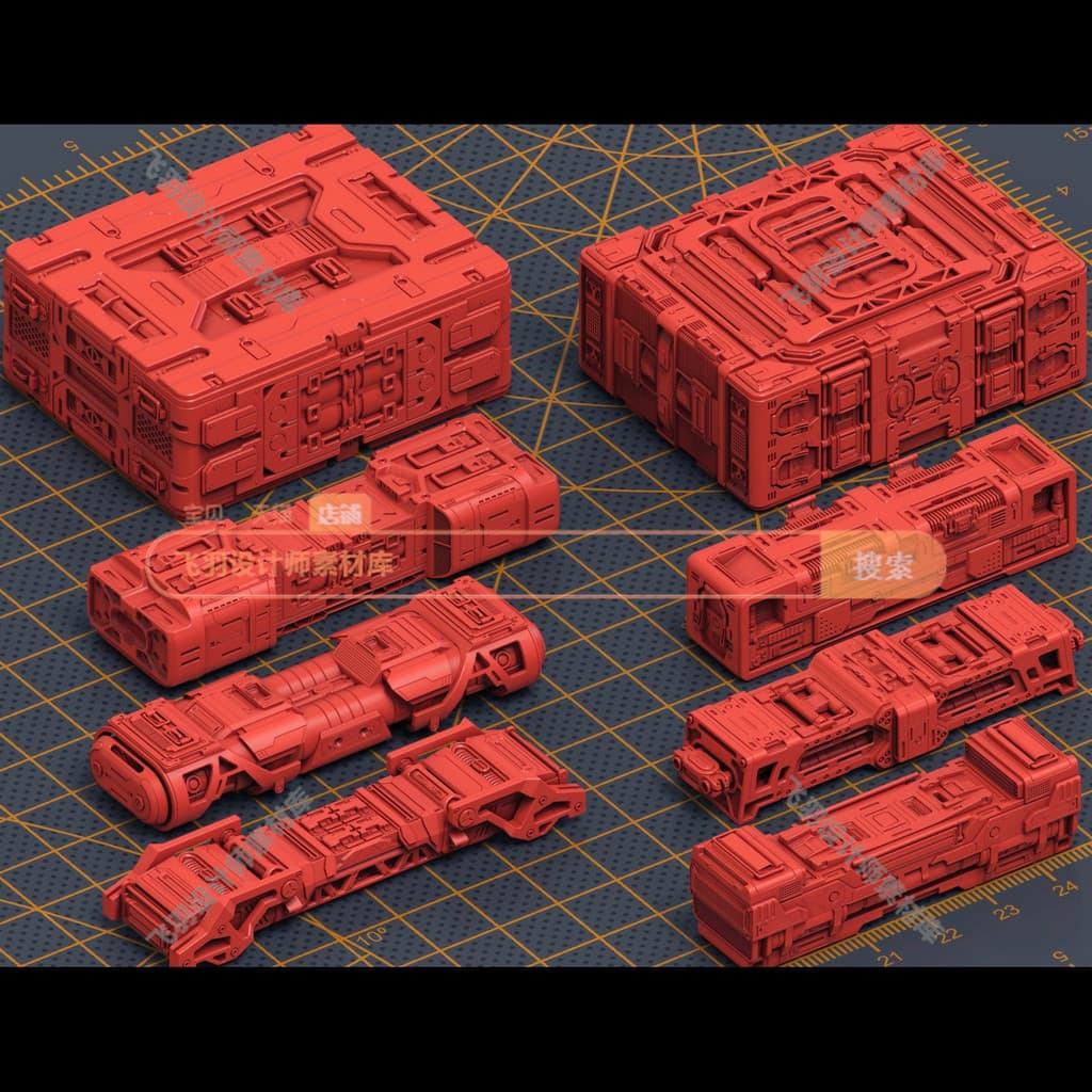 8 caixas de ficção científica caixa de ferramentas militar caixa de armazenamento 3DMAX modelo C4D rinoceronte liquidifi