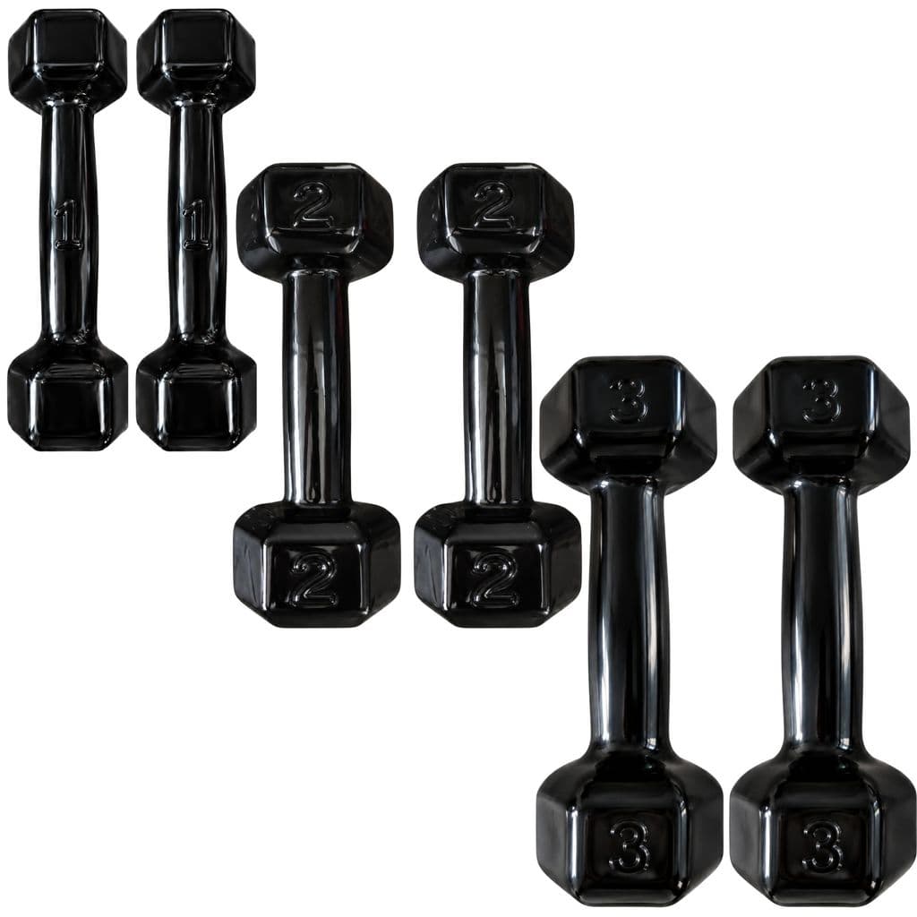 Kit Par Halter Sextavado Emborrachado 1kg 2kg 3kg 12kg Total Musculação Academia Treino Funcional CrossFit Fisioterapia